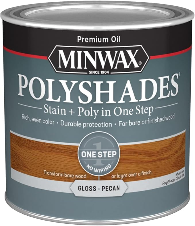 Minwax PolyShades Wood Stain + Polyurethane Finish – ½ Pint, Pecan, Gloss