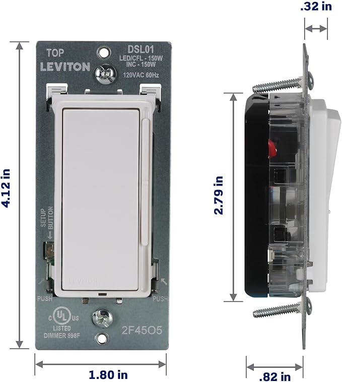 Leviton Decora Slide LED Advanced Dimmer Switch for 150W Dimmable LED, Halogen and Incandescent Bulbs and Fixtures, DSL01-LW, White