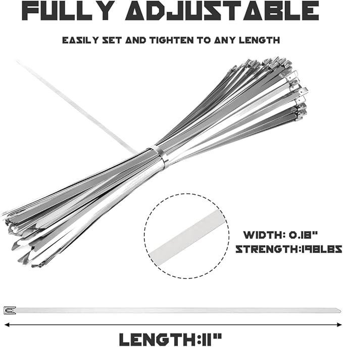 Narwhal Metal Zip Ties (Bulk 500 Pack - Industrial Grade) Heavy Duty 198 lb Tensile Strength - Self Locking - Perfect for Exhaust Wrap, Automotive Repair, and More!