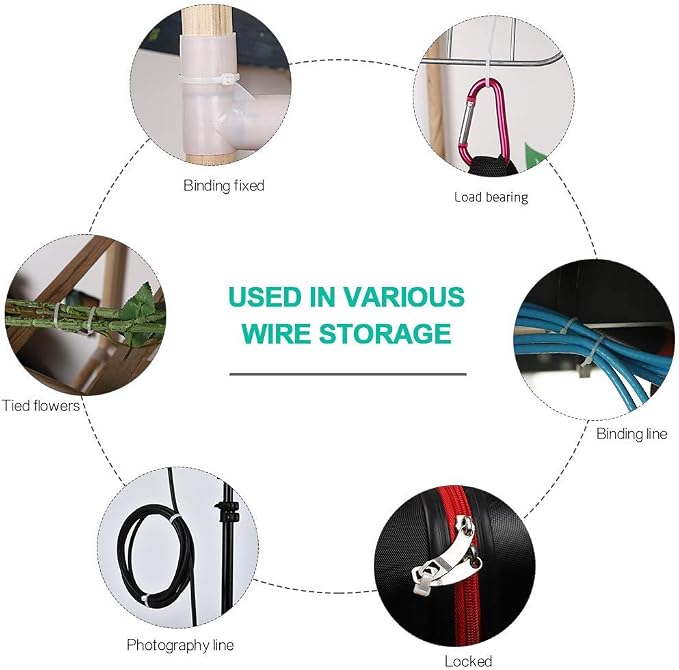 Zip Ties 8 inch, White Zip Ties 1000 Pack, Self-Locking Cable Ties with 40 Pounds Tensile Strength, Plastic Wire Ties for Indoor and Outdoor Use.