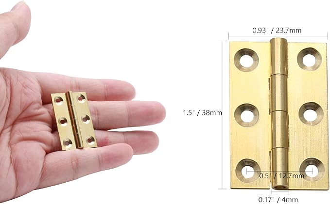 8Pcs 1.5 Inch Brass Butt Hinges, Gold Jewelry Box Hinges Small Cabinet Hinge Square Door Hinge Folding Craft Heavy Duty for Furniture Cupboard Drawer