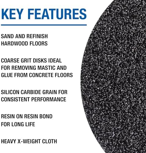 Mercer Industries 427020 Silicon Carbide Floor Sanding Disc, Cloth Back, 17" x 2" Hole, Grit 20X, 20-Pack