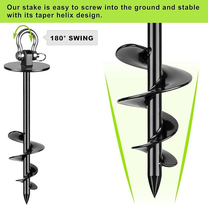 SELEWARE Dog Tie Out Stake Outdoor Dog Ground Anchor 180° Swivel Dog Anchor | 14.5" Long Anti-Rust Heavy Duty Dog Stake for Large Dogs up to 220 lbs, Easy Install with Twist Rod for Yard Camping Outside