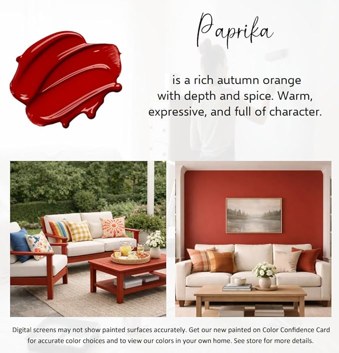 ALL-IN-ONE Paint by Heirloom Traditions, Paprika (Autumn Orange),Gallon - Durable cabinet and furniture paint. Built in primer and top coat, no sanding needed. Includes our 30 featured color card.