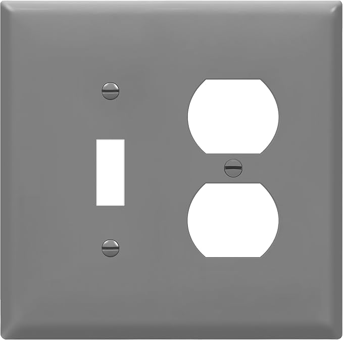 ENERLITES Combination Toggle Light Switch/Duplex Receptacle Outlet Wall Plate, Mid-Size 2-Gang 4.88" x 4.92", Polycarbonate Thermoplastic, 881121M-GY, Gray