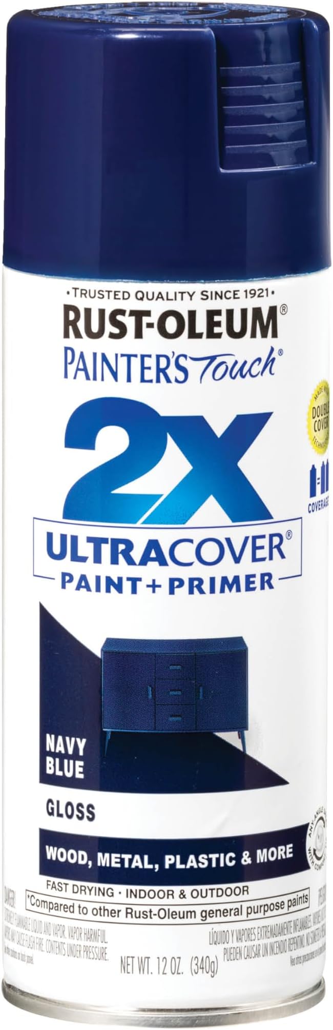 Rust-Oleum 249098 Painter's Touch 2X Ultra Cover Spray Paint, 12 oz, Gloss Navy Blue