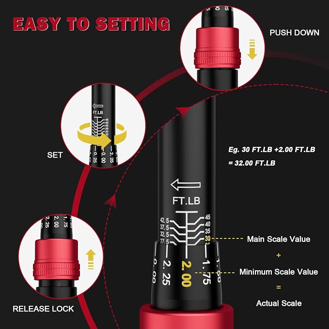 VANPO Torque Wrench 3/8-inch Drive 5-45 Ft-Lb for Spark Plugs,±3% Accuracy | Click Style, 6.8-61Nm, Dual-Direction, 72 Tooth, Aluminum Adjustable Torque Wrench for Bike, Motorcycle & Engine Repair