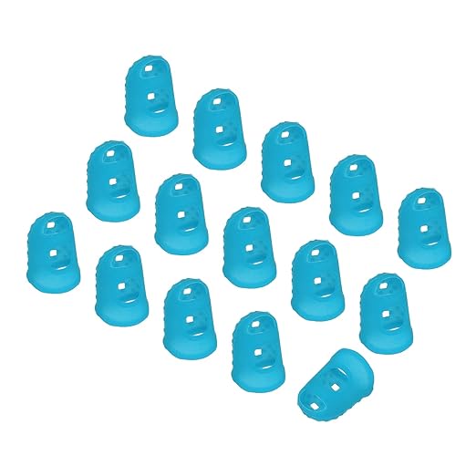 PATIKIL Finger Tip Covers Cots, Light Blue Silicone Finger Protectors Gloves Breathable Reusable Fingertip Caps with Air Holes for Dry Skin Finger Cracking, M, 15 Pcs