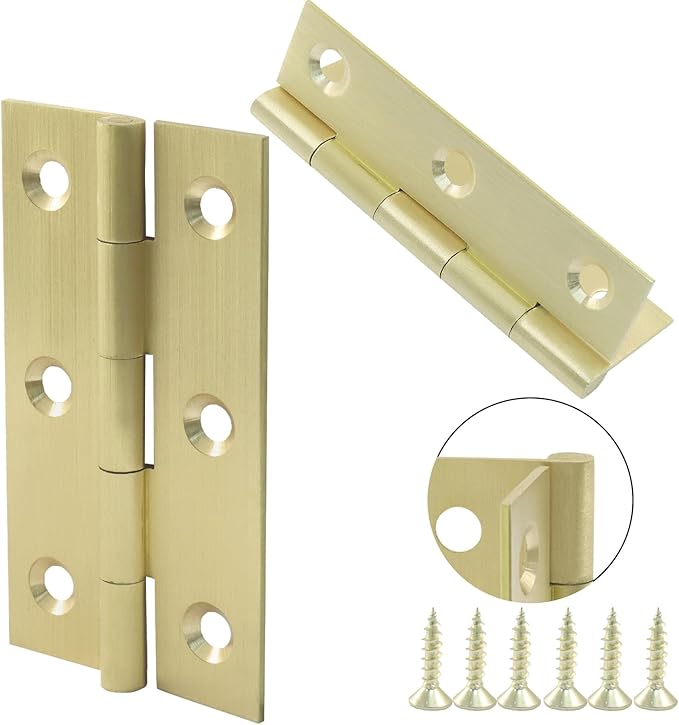Murtenze 4 Pcs 2.5 Inch Mini Solid Brass Hinges，Brass Cabinet Hinges Small Box Hinges Butt Hinges for Cabinet, Drawer, Wood Box