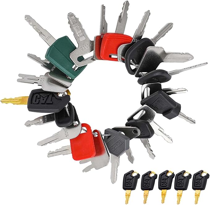 26-Piece Heavy Equipment Key Set: Universal Master Keys Compatible with CAT, John Deere, Komatsu, Kubota, JCB, Bobcat & 10+ Brands Durable Ignition Keys for Construction Operators