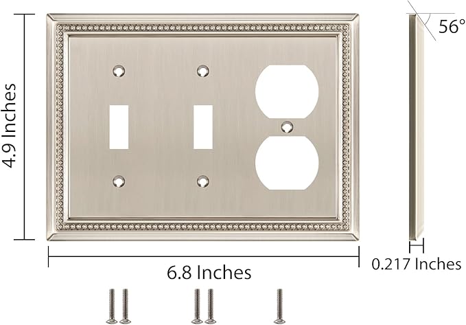 Henne Bery Sunken Pearls Heavy Duty Decorative Wall Plate Switch Plate Outlet Cover (Double Toggle/Single Duplex, Satin Nickel)