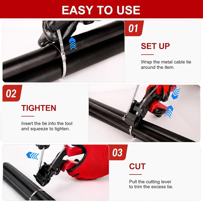 Metal Zip Ties Heavy Duty Outdoor, Metal Zip Tie Tool with 150PCS 11.8 inch | Stainless Steel Zip Ties Gun Kit with Metal Cable Ties for Industrial,Tightening Cutting, Outdoor Fence Automotive Garden