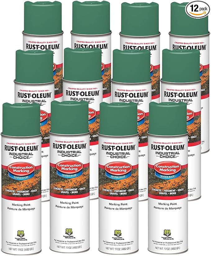 Rust-Oleum 314062-12PK Industrial Choice M1400 System Water-Based Construction Marking Paint, 17 oz, Safety Green, 12 Pack