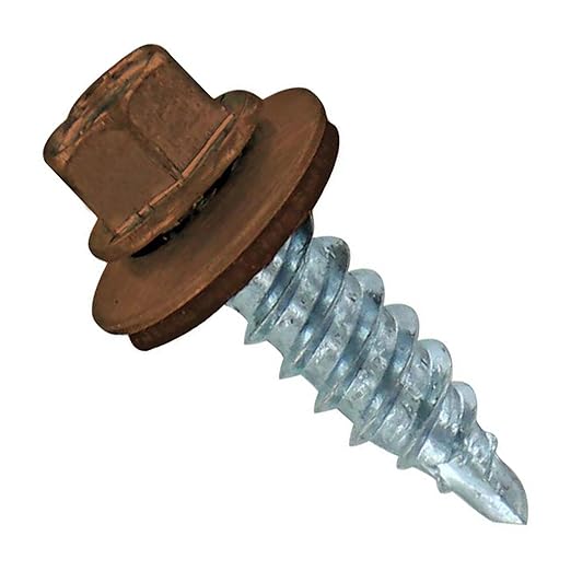 Fasteners Plus ST Fastening #12 x 3/4" Kwikseal Woodbinder Metal Roofing Stitch Screws Metal-to-Wood Brown (Pack of 250)