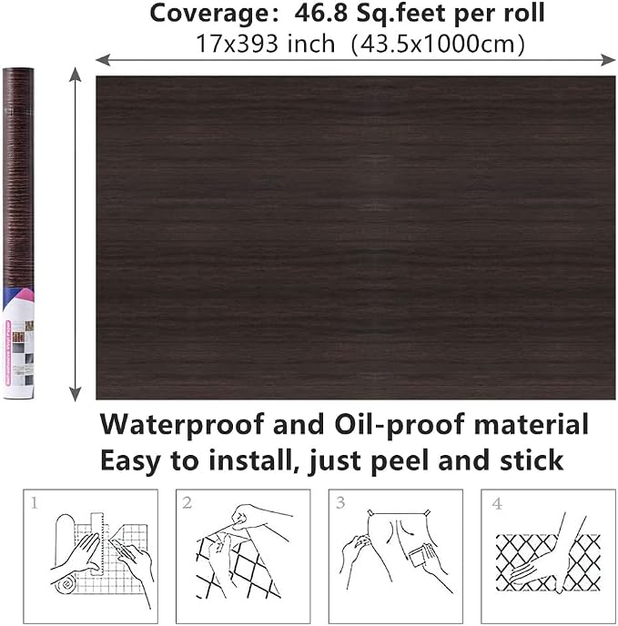 Arthome 16.5" x393"Peel and Stick Wood Contact Paper Self-Adhesive Brown Walnut Wallpaper,Decorative Vinyl Film for Countertop,Cabinets,Shelf,Drawer Liner,Easy to Clean Removable Wall Covering