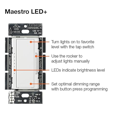 Lutron Maestro LED+ Dimmer Switch for Dimmable LED, Halogen and Incandescent Bulbs, 150W/Single-Pole or Multi-Location, MACL-153M-WH, White (6-Pack)
