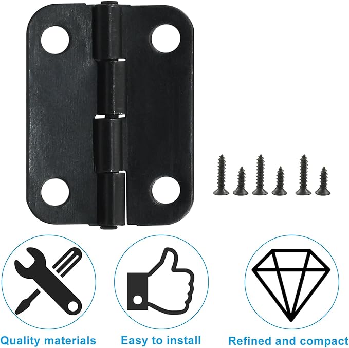 24 Pcs Small Hinges 1 Inch Butt Hinge with Screws,Jewelry Box Hinges Mini Hinges,Folding Craft Hinges Small Cabinet Hinges for DIY Box Mini Furniture Cupboard Closet(Black)