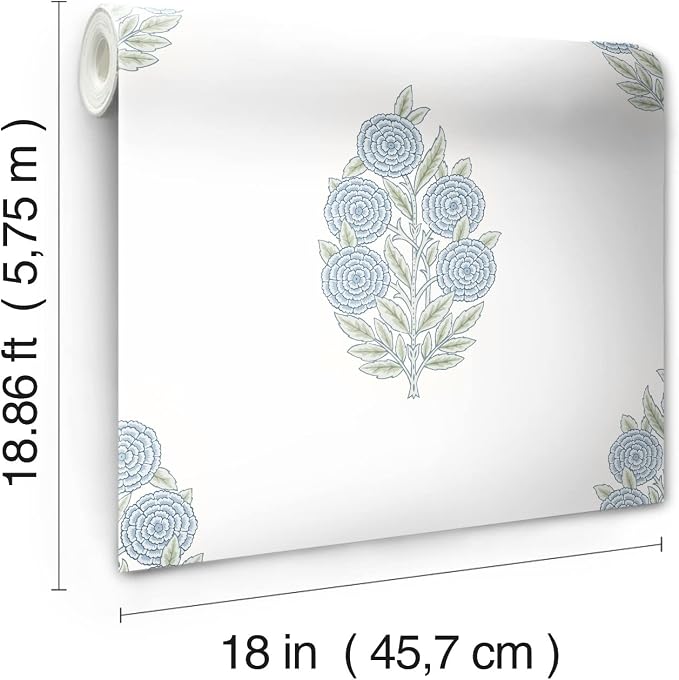 RoomMates Tamara Day RMK12517RL Blue Dutch Floral Peel and Stick Wallpaper