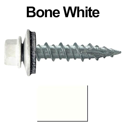 10 x 1 Bone White Metal Roofing Screws - Hex Washer Head- Self-Starting/Tapping - EPDM Washer. 1 Bag - 250 Screws
