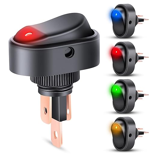 Nilight 5PCS LED Lighted Rocker Switch 12V Illuminated ON Off Toggle Switches 30A 3Pin SPST Oval Shaped 12mm Hole Red Yellow Blue Green for Car Truck RV Motorcycles Marine Boats