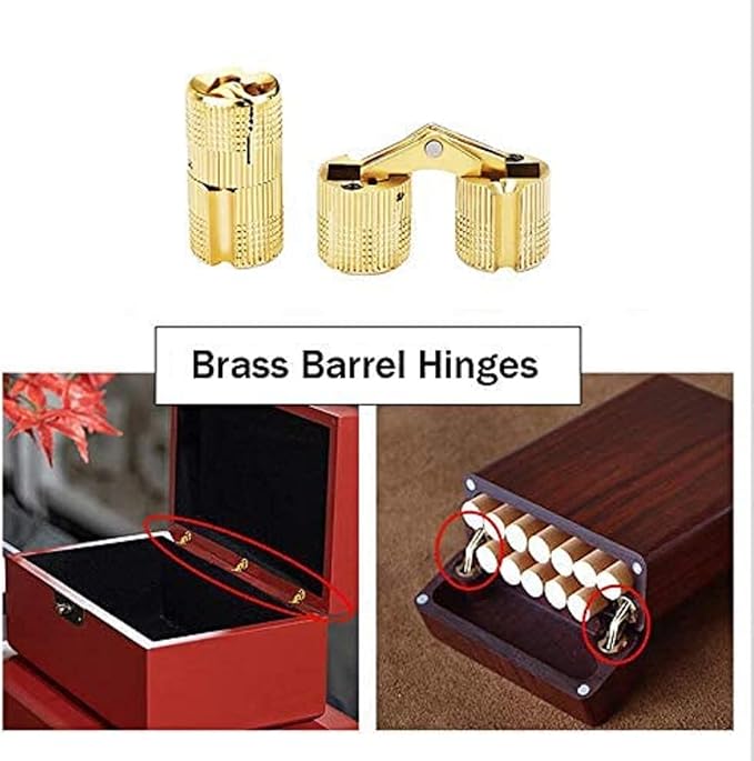 12 Pcs 12mm Brass Barrel Hinges Hidden Invisible Cabinet Furniture Hinges Concealed 180 Degree Opening Angle