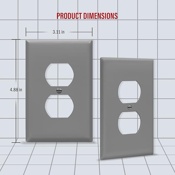 ENERLITES Duplex Receptacle Wall Plate, Electrical Outlet Covers, Gloss Finish, Mid-Size 1-Gang 4.88" x 3.11", Polycarbonate Thermoplastic, UL Listed, 8821M-GY-10PCS, Gray, 10 Pack, 10 Count