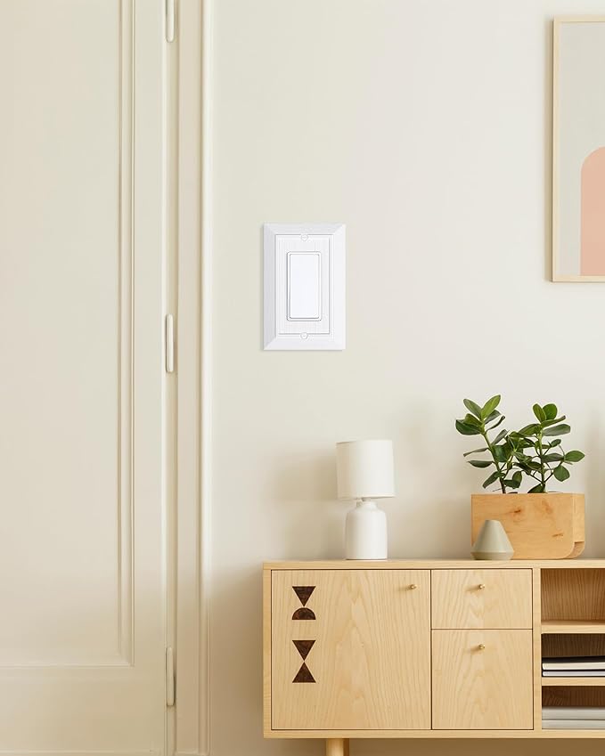 2-Pack Classic Beadboard Decorator Wall Plate Cover, Pure White Decorative Switch Plates and Outlet Covers, Durable Unbreakable Polycarbonate Wall Plates for Electrical Outlet, Receptacle, GFCI Outlet