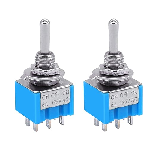 Taiss 10pcs DPDT Mini Toggle Switch - 6-Pin 3 Position ON/Off/ON - 6A 125V MTS-203