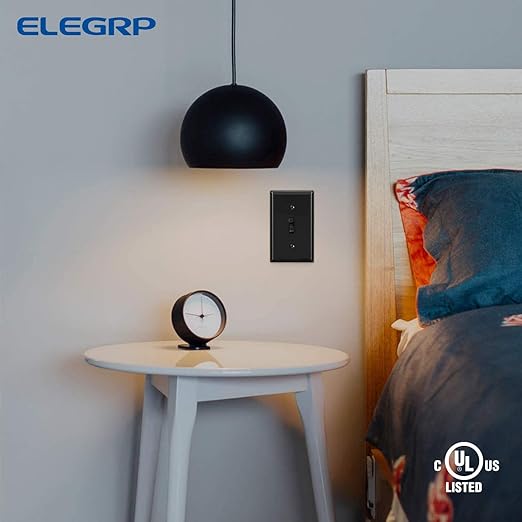 ELEGRP 3 Way Toggle Light Switch, 15 Amp, 120 V, Toggle Framed AC Quiet Switch, in Wall On/Off Switch Replacement, Self-Grounding, Residential and Commercial Grade, UL Listed (5 Pack, Glossy Black)