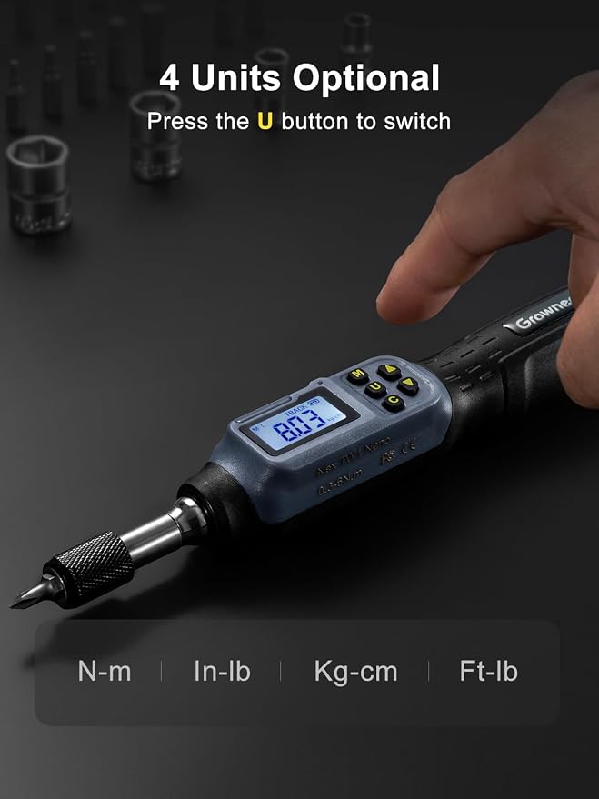 GROWNEER Digital Torque Screwdriver, 2.66-53.1 In-lb/0.3-6 Nm, 1/4'' Drive Inch Pound Torque Screwdriver Electrician with Buzzer & LED Indicator, 27 In 1 Torque Wrench Screwdriver Set, Black