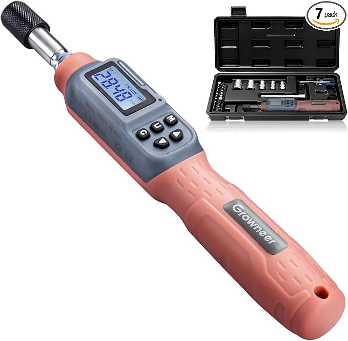 GROWNEER Digital Torque Screwdriver, 2.66-53.1 In-lbs/0.3-6 Nm, 1/4'' Drive Inch Pound Torque Screwdriver Electrician with Buzzer & LED Indicator, 27 In 1 Torque Wrench Screwdriver Set, Orange