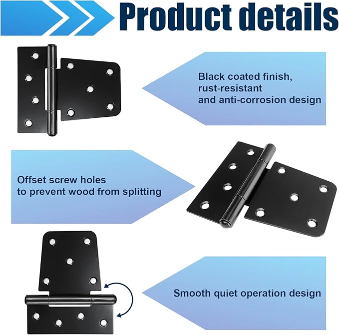 Heavy Duty Gate Hinges 6 Pack, Black Iron 3.5 Inch Door Hinges for Wood Shed Barn Door Fence Gate Swing Door (Screws Included)