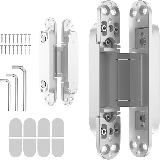 6" 2 pcs Hidden Hinges for Doors Invisible Hinges Concealed Zinc Alloy 180 Degree Swing 3 Way Adjustable Butt Silent Door Hinge 6 x 2.5 x 1 inch (White)