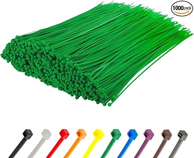 GTSE 8 Inch Green Zip Ties, 1,000 Bulk Pack, 50lb Strength, UV Resistant Strong Nylon Cable Ties, Self-Locking 8" Tie Wraps