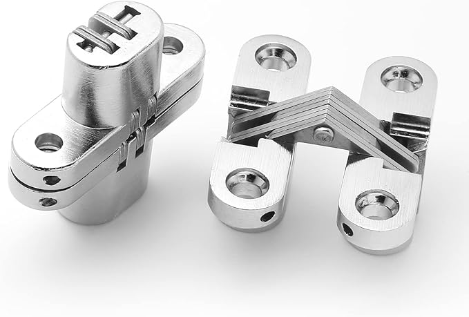 1-3/4" Hidden Hinge Stainless Steel 180 Degree Invisible Cross Hinges for Kitchen Cabinet Door Frameless Concealed Hinge with Screws, 4pcs