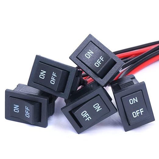 Twidec/5Pcs Rocker Switch AC 6A/250V 10A/125V SPST 2 Pins 2 Position ON/Off Car Boat Square Black Rocker Switch Toggle with Pre-soldered Wires KCD1-1-101-ON-OFF-X