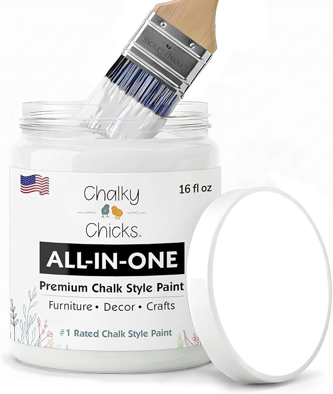 Chalky Chicks 16 Fl Oz Matte Powdered Snow (Pure White) Chalk Paint for Furniture Without Sanding - No Prep Furniture Paint No Sanding All in One for Crafts, Wood, Cabinet, Metal, Dresser, Farmhouse