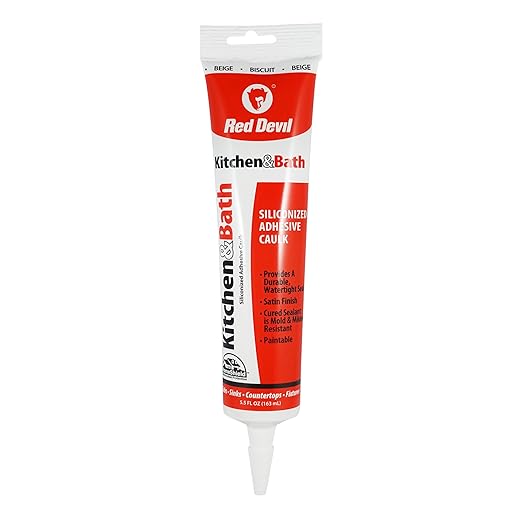 Red Devil 040520 Silicone Acrylic Caulk & Sealant, 100% Waterproof, Paintable, Off-White Caulking for Kitchen, Bathroom, Window, With Duraguard, 5.5 oz, Biscuit, Made in USA