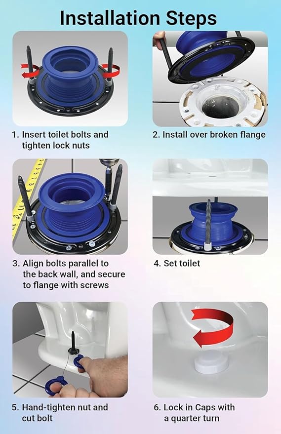 One N Done Toilet Flange Repair Kit - Toilet Kit For Low or Broken Flange. Toilet Wax Ring Replacement Kit W/Toilet Flange Extender Kit, Easy Toilet Bolts, & Toilet Caps For Bottom of Toilet. 3X