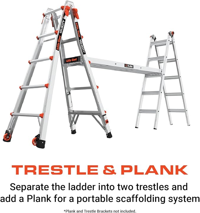 Little Giant Ladders Velocity 17-Ft Folding Multi-Position Ladder, Aluminum, 300 lb Load Capacity, Type 1A Extra Heavy Duty, 18-Ft Reach, with Ratchet Levelers and Wheels (15417-801)