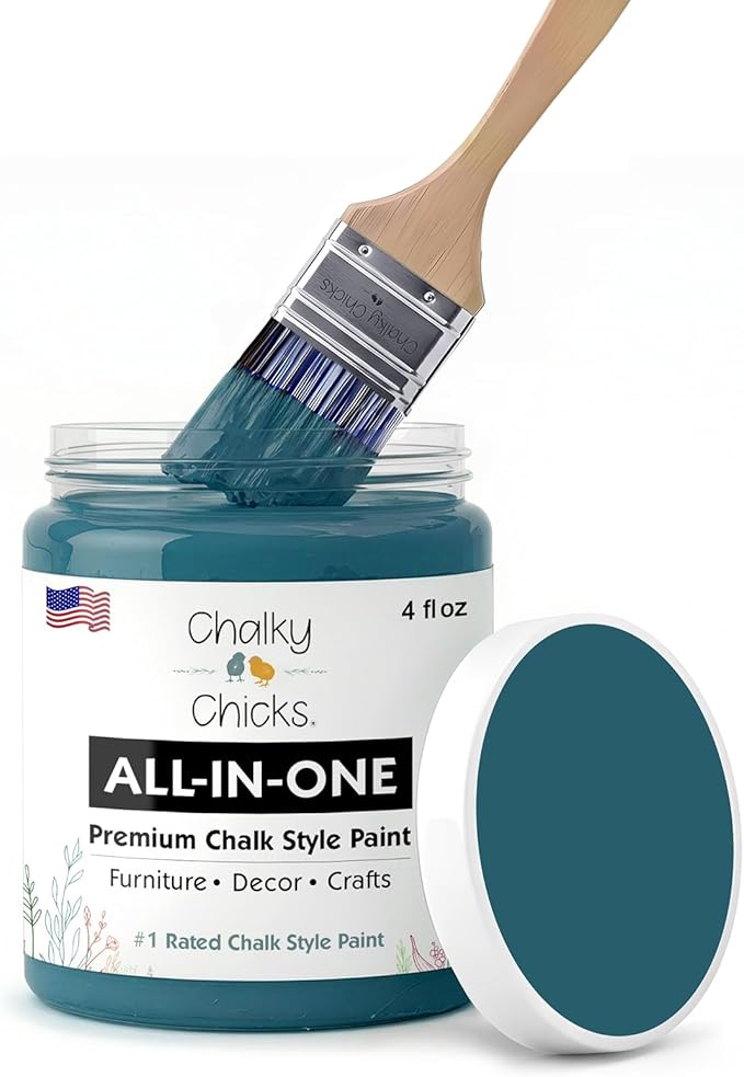 Chalky Chicks 4 Fl Oz Matte Twilight (Teal Blue) Chalk Paint for Furniture Without Sanding - No Prep Furniture Paint No Sanding All in One for Crafts, Wood, Cabinet, Walls, Metal, Dresser, Farmhouse