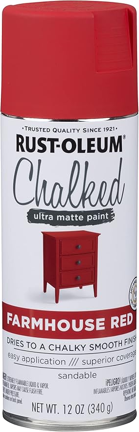 Rust-Oleum Farmhouse Red Chalked All-in-One Ultra Matte Spray Paint | One Coat Coverage | No Primer, Sanding, Or Topcoat Needed | Easy Spray Application | Made in USA | 12 OZ