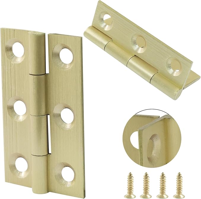 Murtenze 4 Pcs 1.5 Inch Mini Solid Brass Hinges，Brass Cabinet Hinges Small Box Hinges Butt Hinges for Cabinet, Drawer, Wood Box