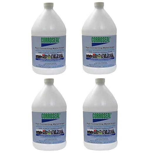 Corroseal Water-Based Rust Converter & Metal Primer, Rust Repair Converts and Preps Surface All-in-One, 1 Gallon (4-Pack)