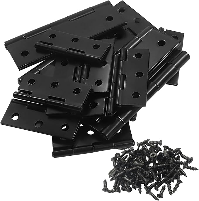 BokWin 12 Pcs 2 Inch and 4 Pcs 3 Inch Small Door Hinges Butt Folding Hinges Stainless Steel Black with Screws for DIY Wooden Boxes, Furniture, Woodworking Craft Projects