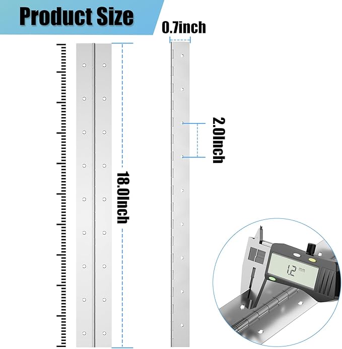 EPHECH Heavy Duty Piano Hinges 18Inch, 2PCS Stainless Steel Piano Hinge with Hole, 0.05" Thickness/1.2" Open Width Continuous Hinge for Folding Cabinet Door Butt Hinge