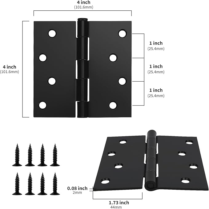 goldenwarm 18 Pack Matte Black Door Hinges, 4 x 4 Inch Black Interior Door Hinges with Square Corners