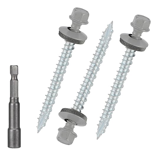 Metal Roofing Screws 10 x 2 inch, Gray Hex Head Sheet Metal Roof Screw with EPDM Washer for Corrugated Roofing (250Pcs)