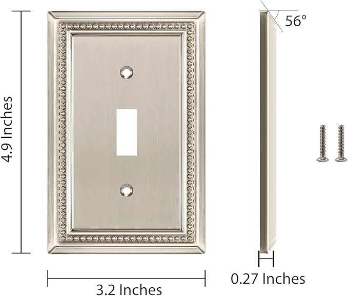 Henne Bery Sunken Pearls Heavy Duty Decorative Wall Plate Switch Plate Outlet Cover (Single Toggle, 2 Pack, Satin Nickel)