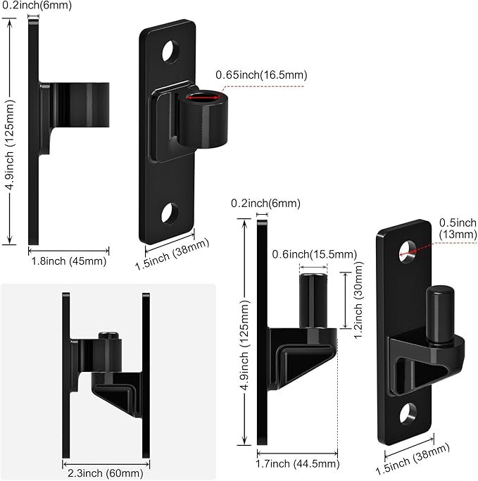 Heavy Duty 4.9" Gate Hinges, Steel Hinges with Electroplated Coating, 4‑Pack Wall‑Mount Female & Male Hinges for Fences & Farm Gates, 600 lbs Capacity